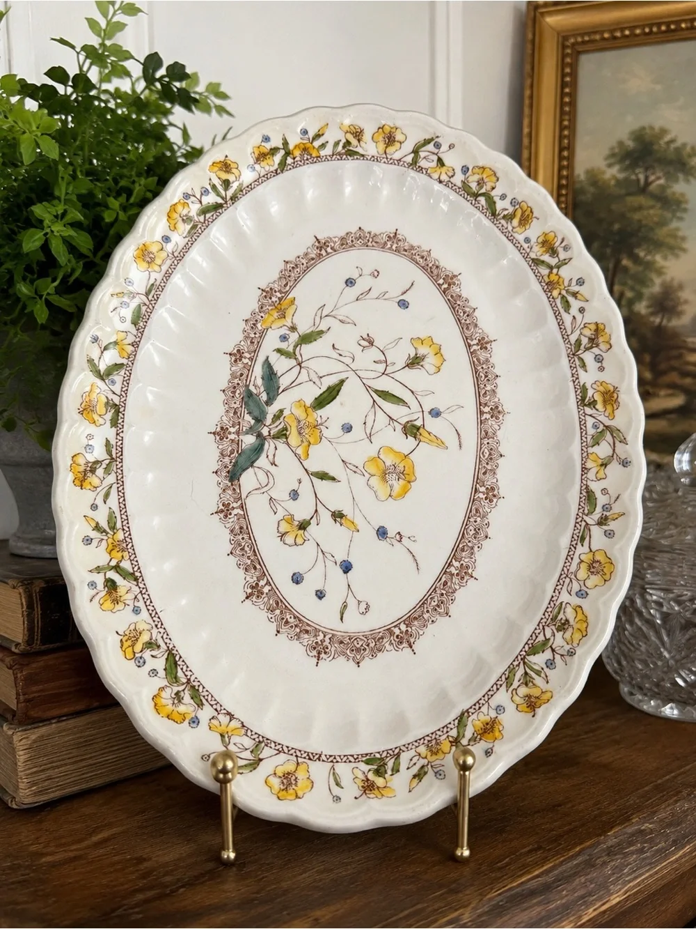 Set of 4 Vintage Vernon Kilns Hibiscus Oval Serving Platters Hand Painted USA